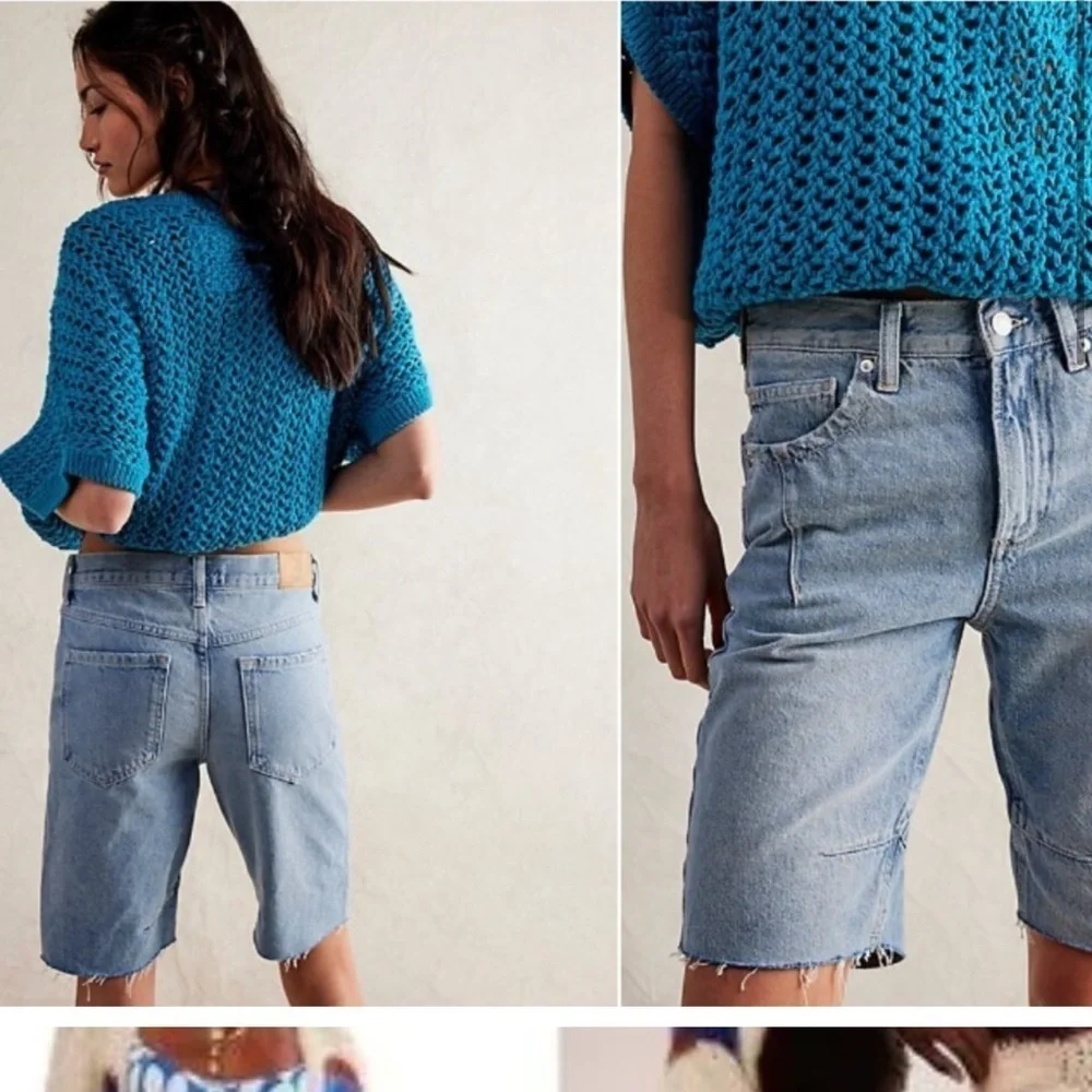 Free People Ghost Town Long Short Raw Hem Mid/High-rise Denim Size 27 NWT